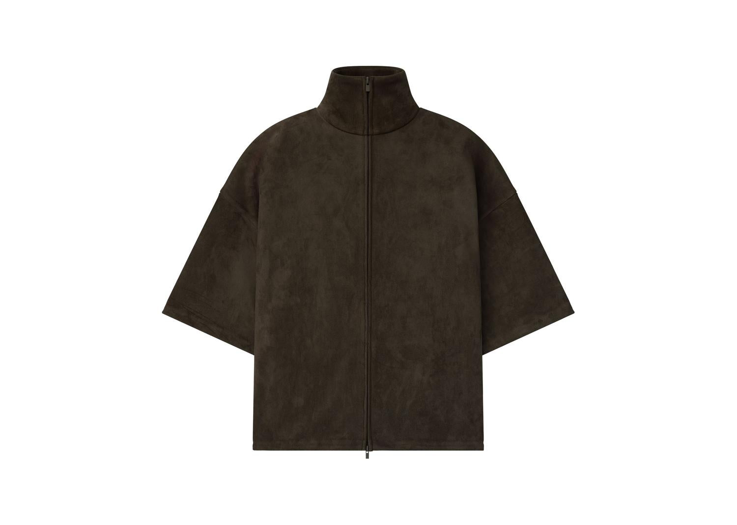 Fear of God Essentials Suede Fleece High Neck 3/4 Sleeve Jacket Brown