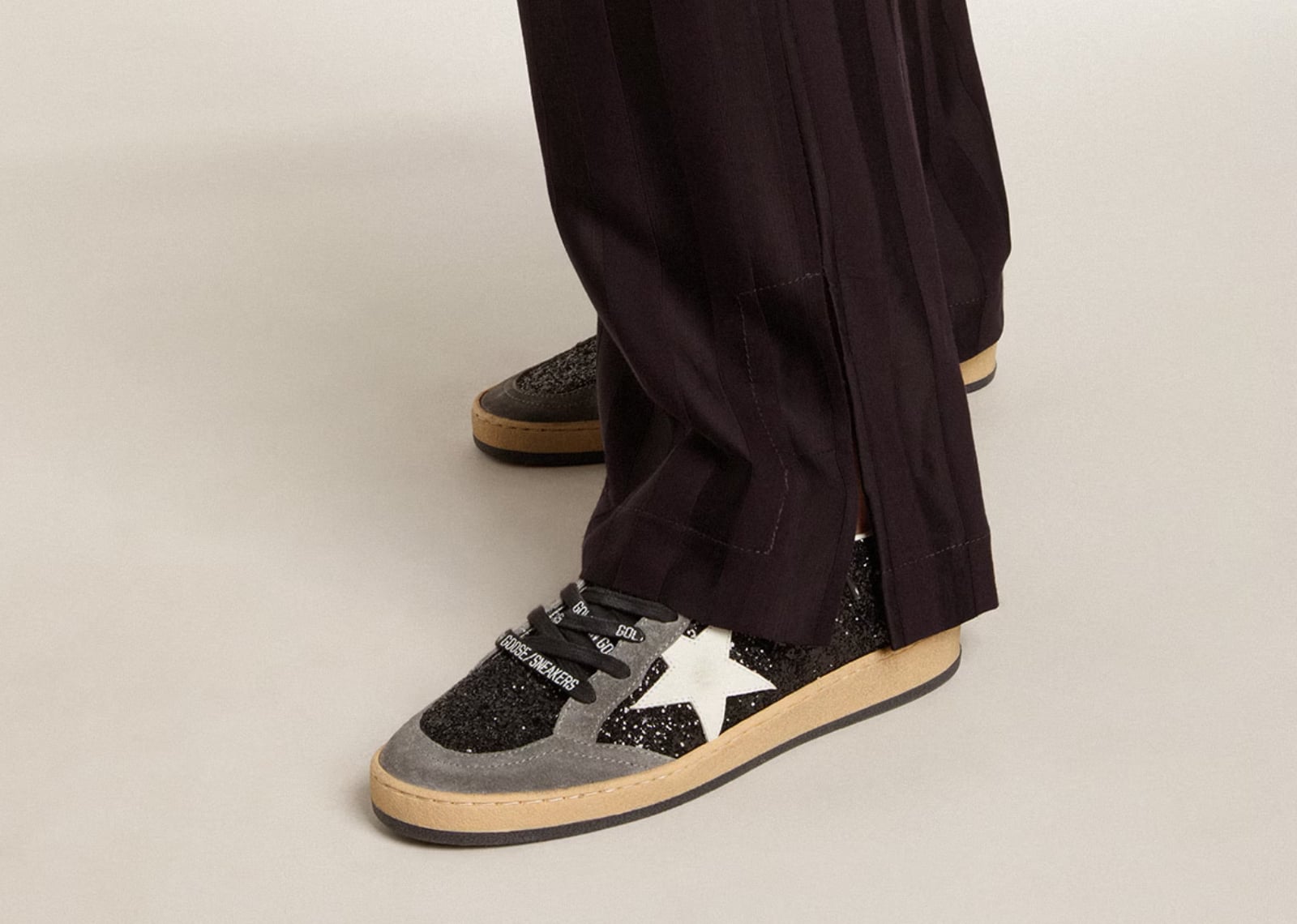 Golden Goose Ball-Star Black Glitter Gray White (W) 3