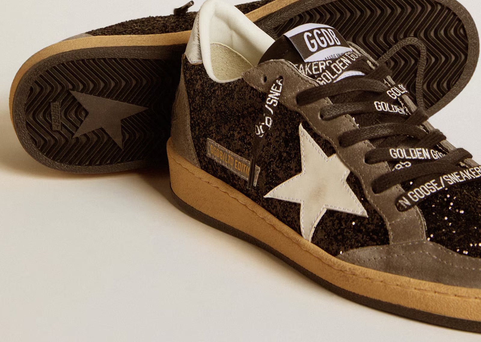 Golden Goose Ball-Star Black Glitter Gray White (W) 5