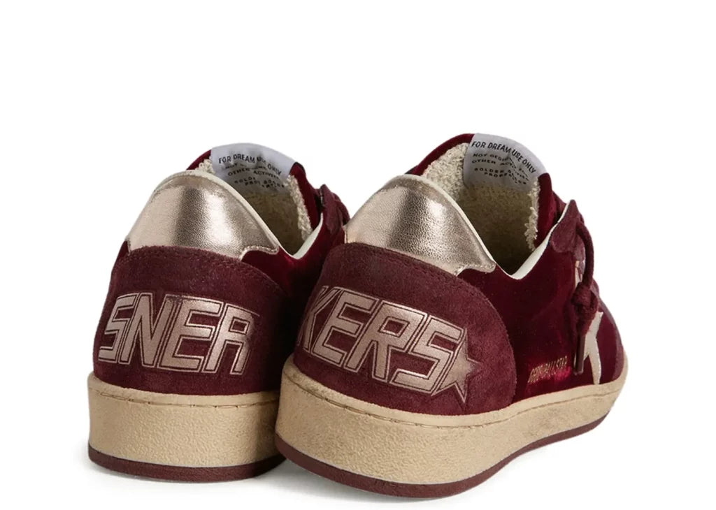 Golden Goose Ball-Star Burgundy Velvet Gold Star Gold Heel (W) 4