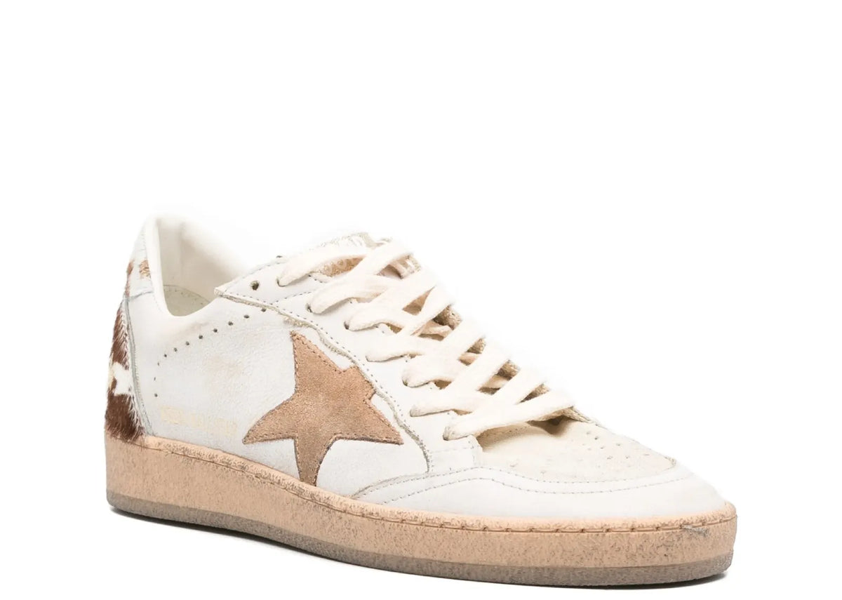 Golden Goose Ball-Star Dirty White Leather Coffee Suede Star Animal Heel Platform (W) 2