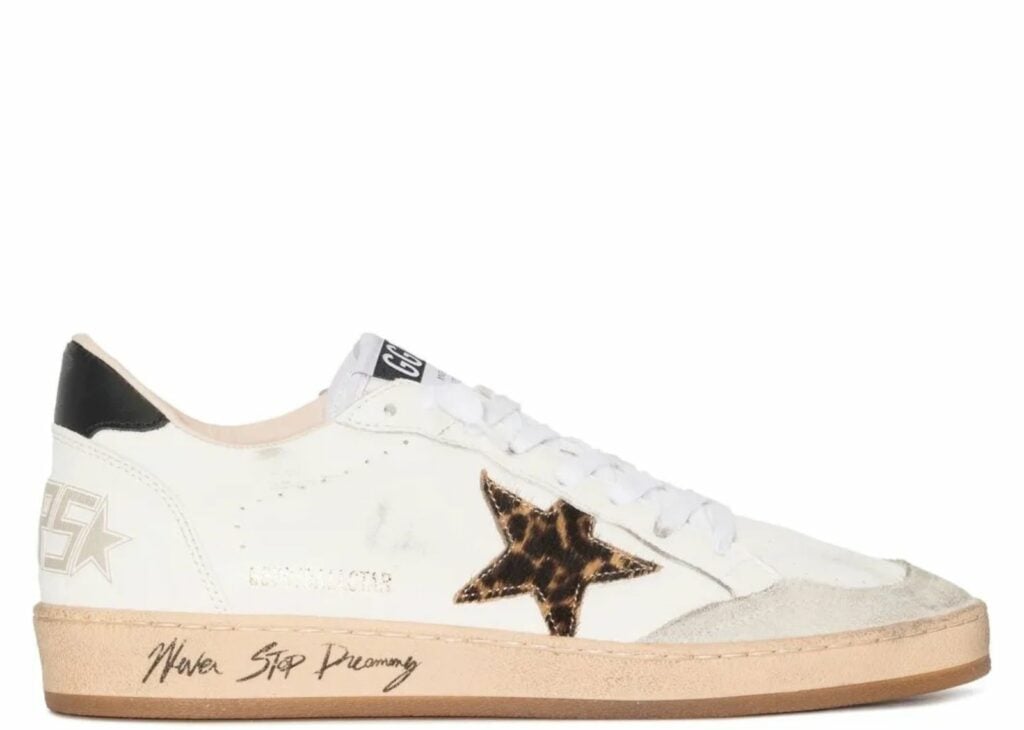 Golden Goose Ball-Star Leopard Print Pony Skin Star Black Heel (W) 6