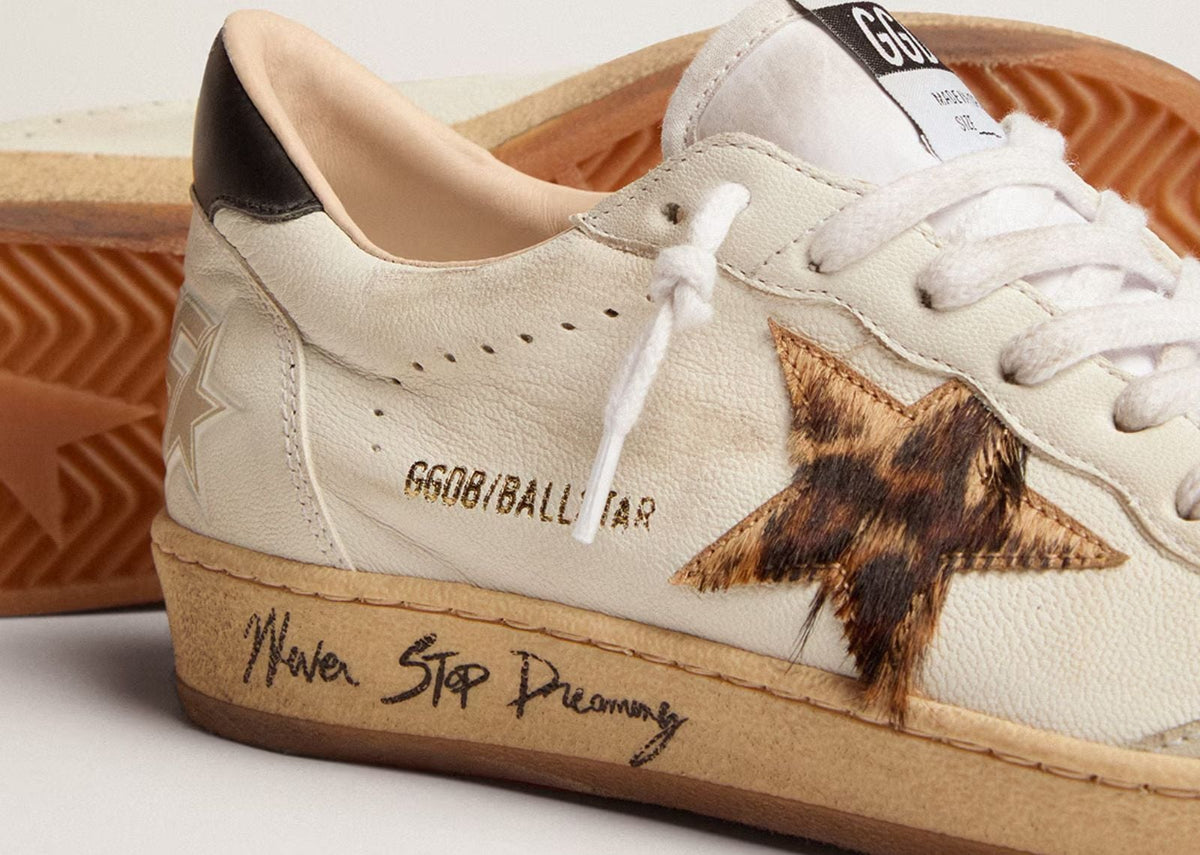Golden Goose Ball-Star Leopard Print Pony Skin Star Black Heel (W) 4