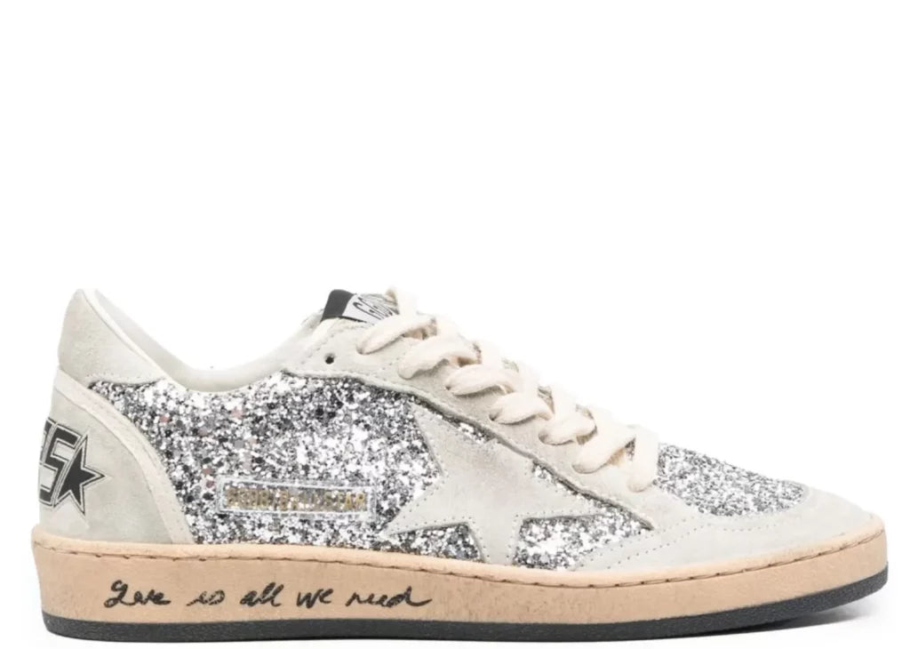 Golden Goose Ball-Star Silver Glitter Suede Love Is All We Need (W) 2