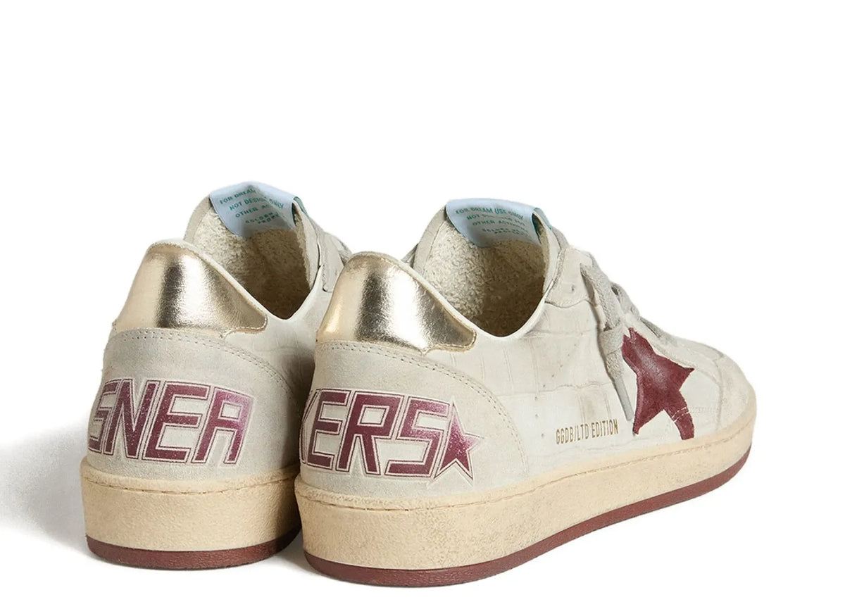 Golden Goose Ball-Star White Croco Nubuck Burgundy Star Gold Heel 3