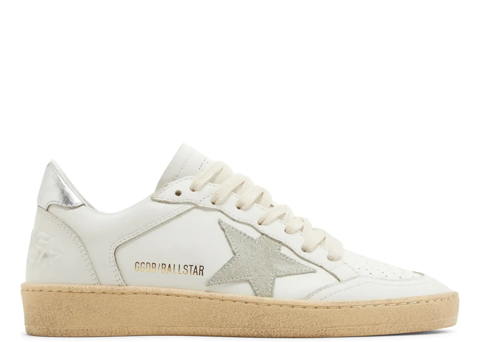 Golden Goose Ball-Star White Leather Gray Suede Star Silver Heel (W)