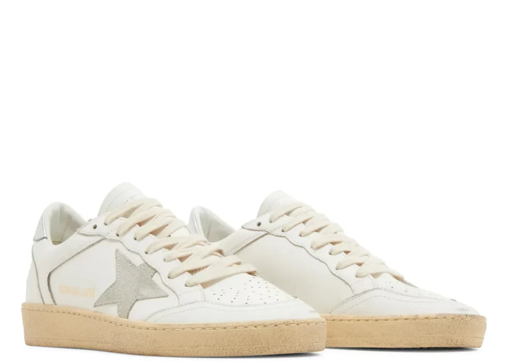 Golden Goose Ball-Star White Leather Gray Suede Star Silver Heel (W) 10