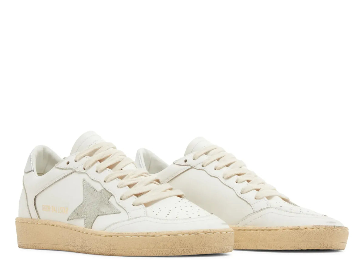Golden Goose Ball-Star White Leather Gray Suede Star Silver Heel (W) 5