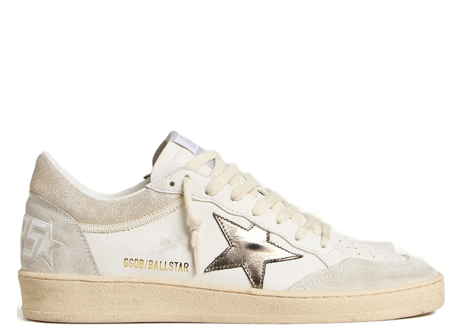 Golden Goose Ball-Star White Leather Metallic Star Glossy Heel (W)