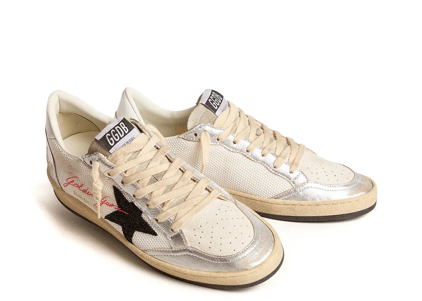 Golden Goose Ball-Star White Mesh Silver Insert Black Glitter Star Glossy Heel (W) 3