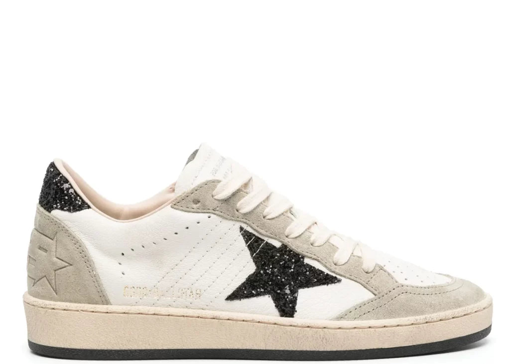 Golden Goose Ball-Star White Nappa Black Glitter Star Heel (W) 4