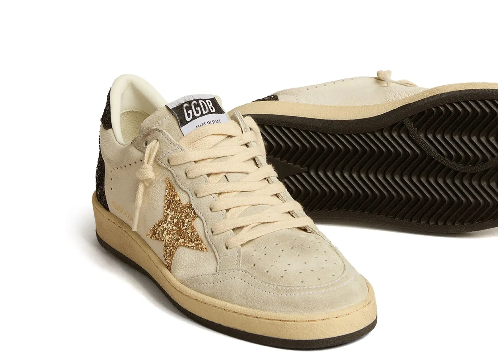 Golden Goose Ball-Star White Nappa Gold Glitter Star Black Glitter Heel (W) 2