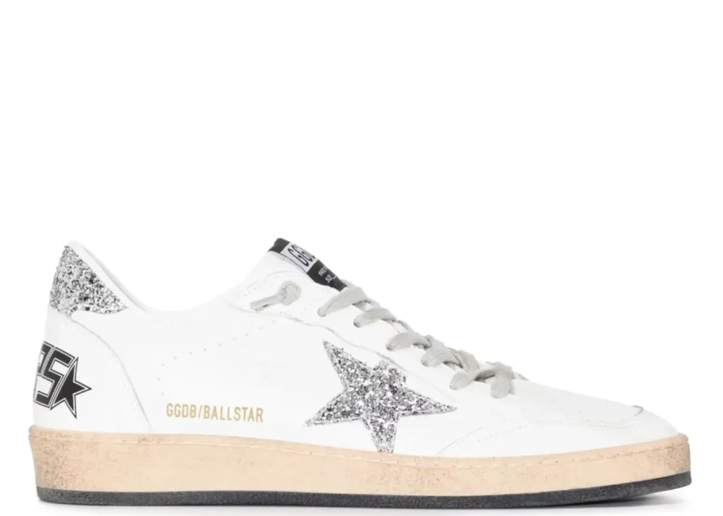 Golden Goose Ball-Star White Nappa Silver Glitter Star Heel (W) 3