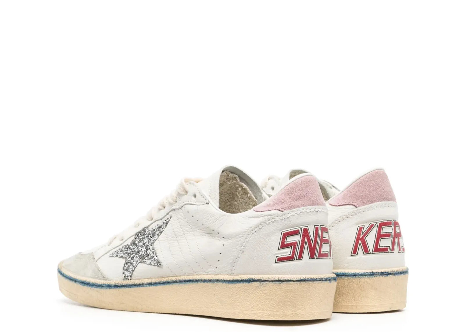 Golden Goose Ball-Star White Nappa Silver Glitter Star Pink Heel Blue Stripe (W) 3