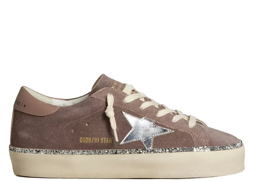Golden Goose Hi-Star Brown Suede Silver Star Silver Glitter Foxing (W) 5