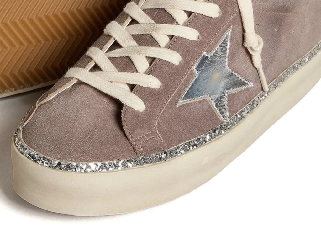 Golden Goose Hi-Star Brown Suede Silver Star Silver Glitter Foxing (W) 8