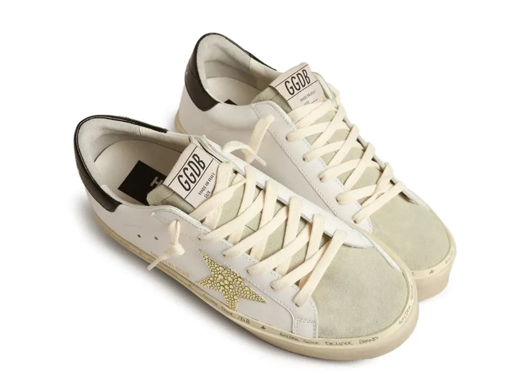 Golden Goose Hi-Star White Leather Gold Swarovski Star Black Heel (W) 5