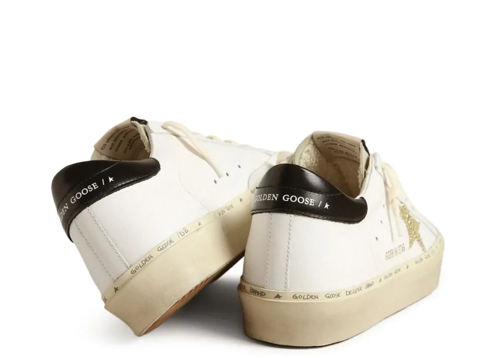 Golden Goose Hi-Star White Leather Gold Swarovski Star Black Heel (W) 6