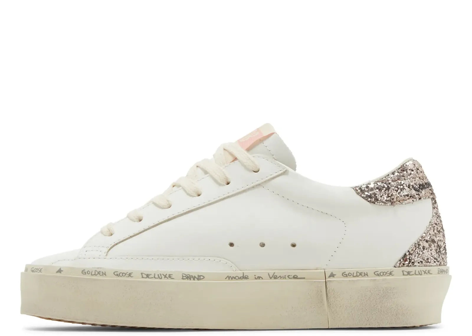 Golden Goose Hi-Star White Leather Pink Suede Star Glitter Heel (W) 2