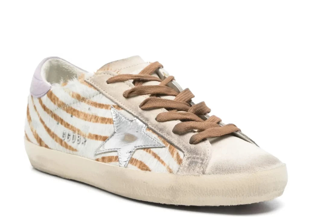 Golden Goose Super-Star Beige Pony Skin White Star Lilac Heel (W) 5