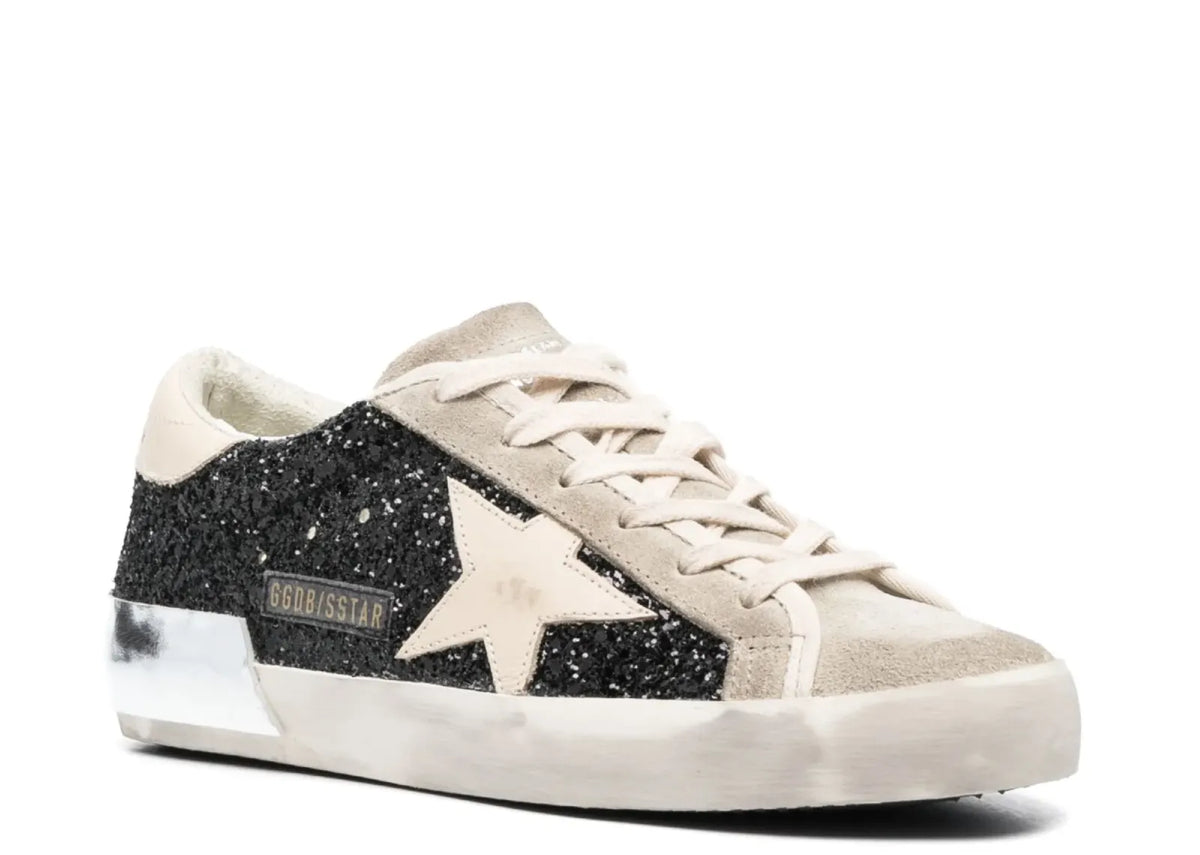 Golden Goose Super-Star Black Glitter Cream Star Heel Silver Foxing (W) 2