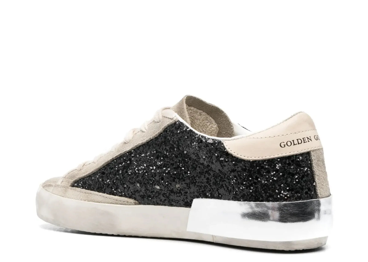 Golden Goose Super-Star Black Glitter Cream Star Heel Silver Foxing (W) 3