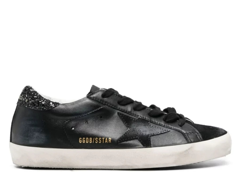 Golden Goose Super-Star Black Nappa Black Star Black Glitter Heel (W) 7
