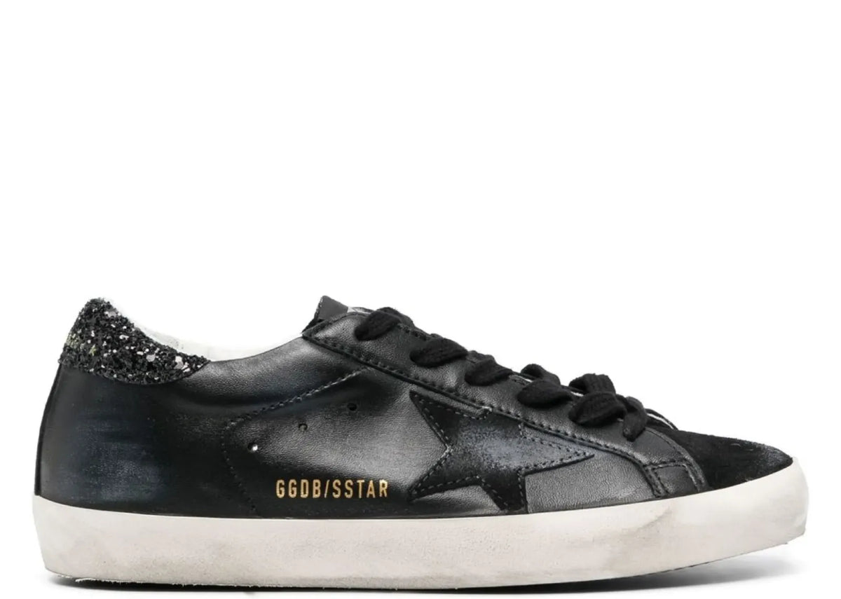 Golden Goose Super-Star Black Nappa Black Star Black Glitter Heel (W)