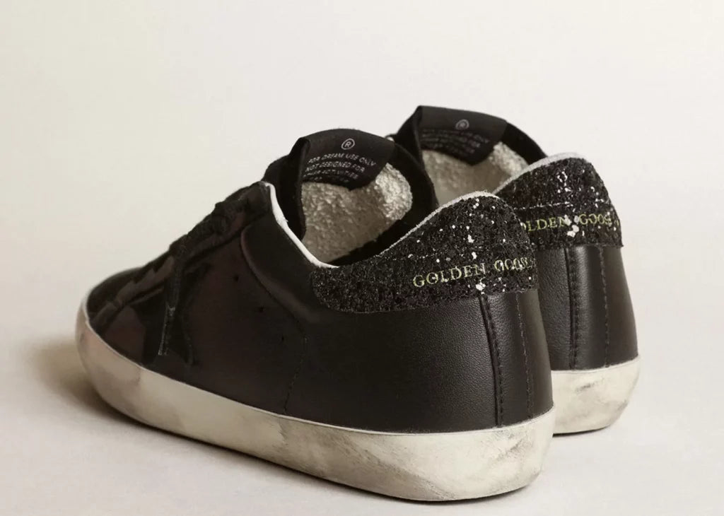 Golden Goose Super-Star Black Nappa Black Star Black Glitter Heel (W) 12