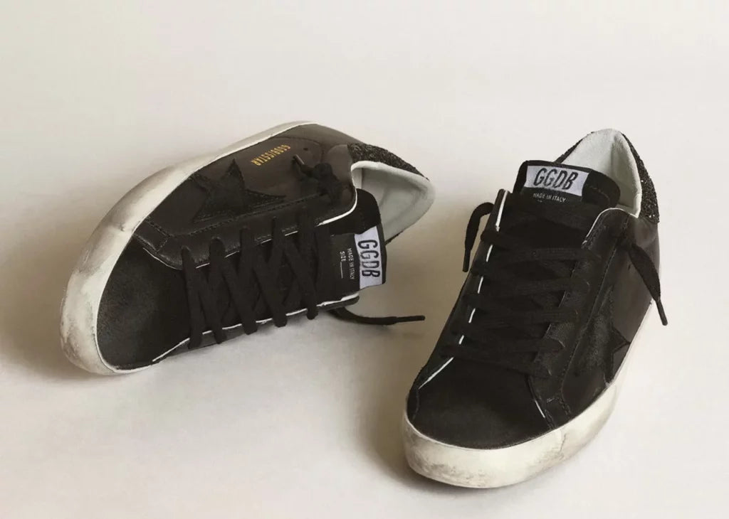 Golden Goose Super-Star Black Nappa Black Star Black Glitter Heel (W) 11
