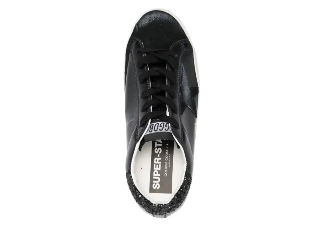 Golden Goose Super-Star Black Nappa Black Star Black Glitter Heel (W) 10