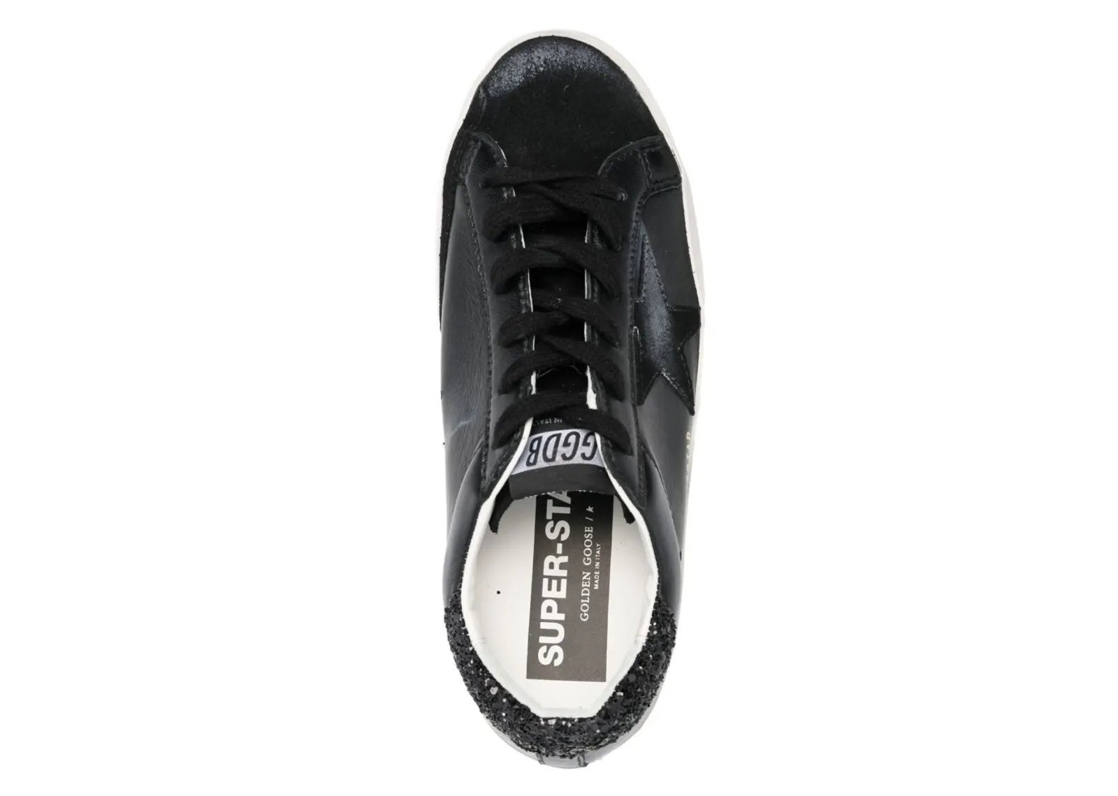Golden Goose Super-Star Black Nappa Black Star Black Glitter Heel (W) 4