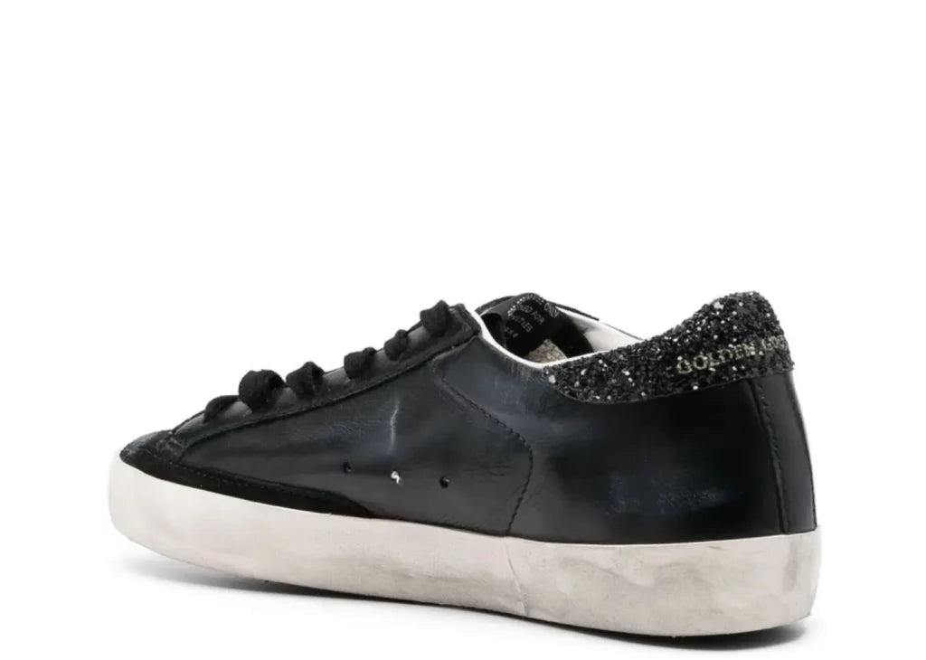 Golden Goose Super-Star Black Nappa Black Star Black Glitter Heel (W) 9