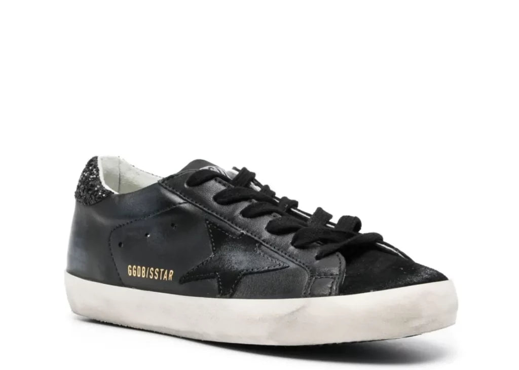 Golden Goose Super-Star Black Nappa Black Star Black Glitter Heel (W) 8