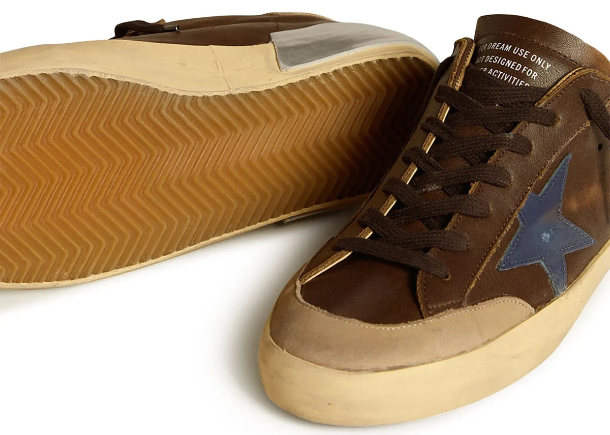 Golden Goose Super-Star Brown Leather Blue Star Beige Heel 3