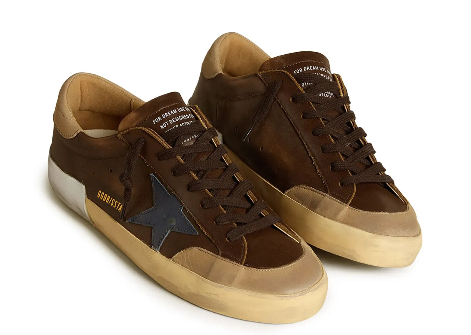 Golden Goose Super-Star Brown Leather Blue Star Beige Heel 2