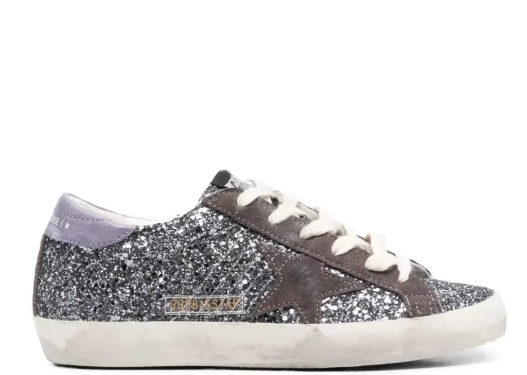 Golden Goose Super-Star Glitter Brown Star Lilac Heel Tab (W) 5