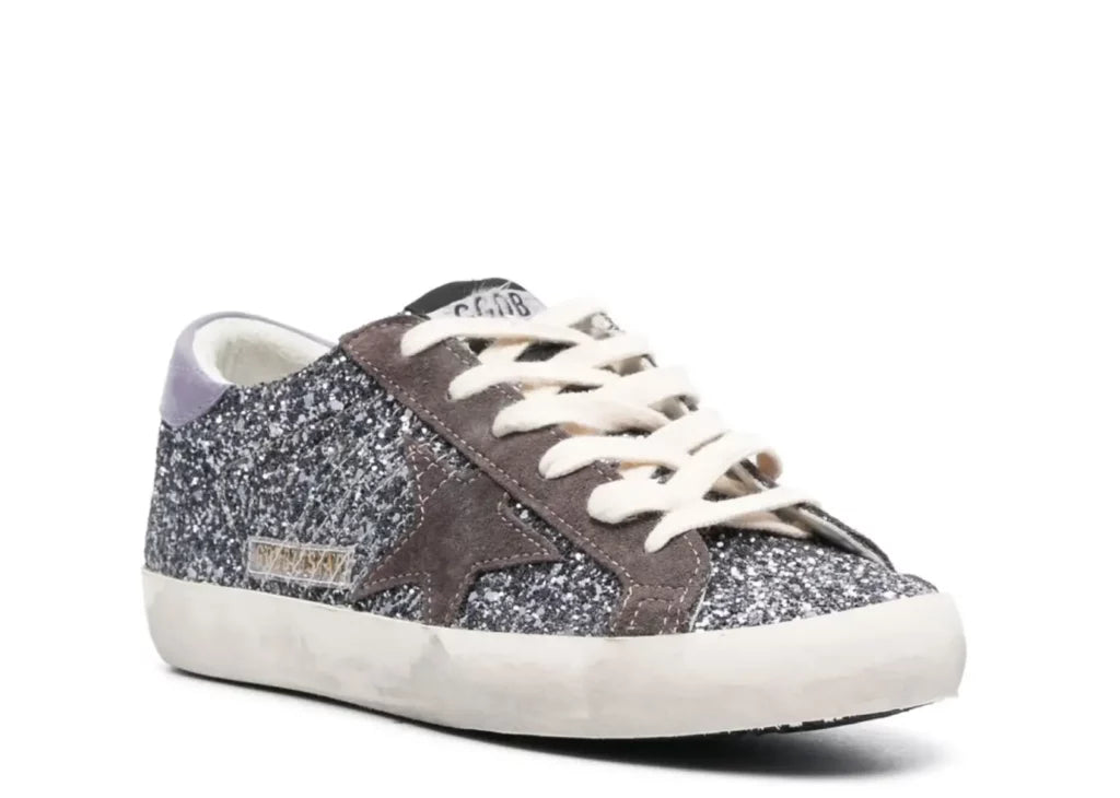 Golden Goose Super-Star Glitter Brown Star Lilac Heel Tab (W) 6