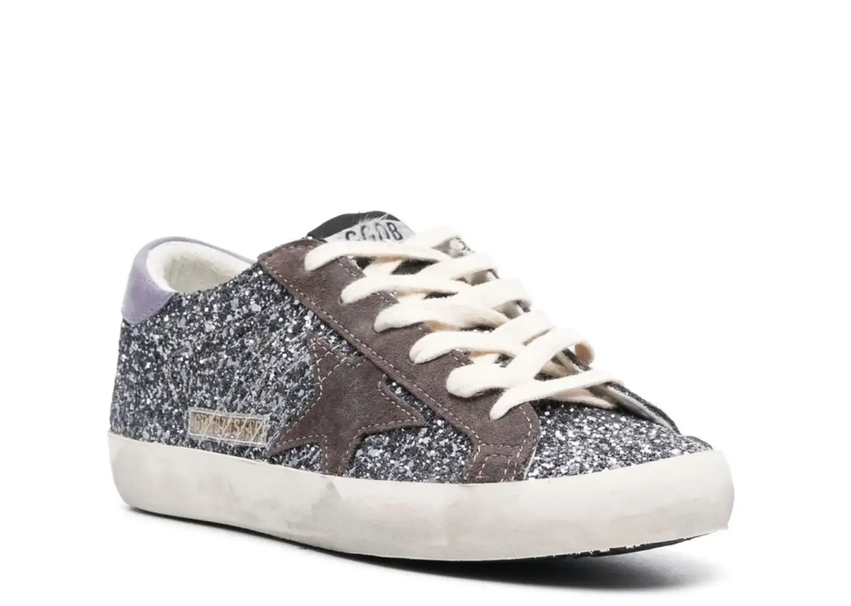 Golden Goose Super-Star Glitter Brown Star Lilac Heel Tab (W) 2