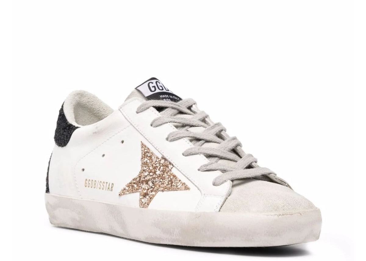 Golden Goose Super-Star Gold Glitter Star Black Glitter Heel (W) 2