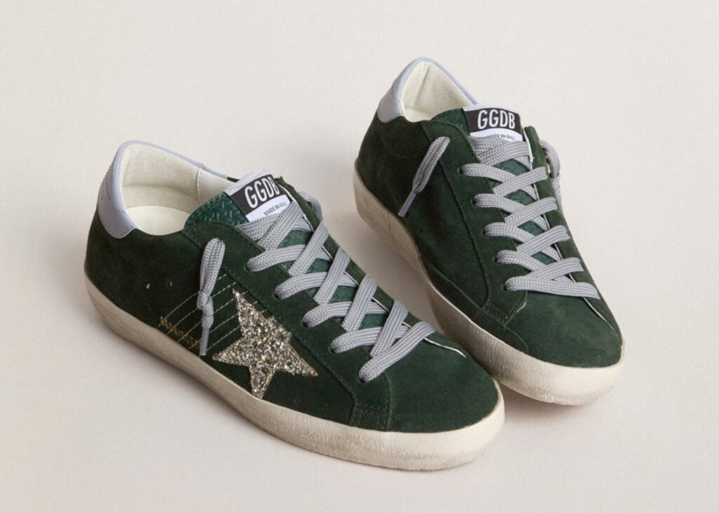 Golden Goose Super Star Green Suede Silver Glitter (W) 6