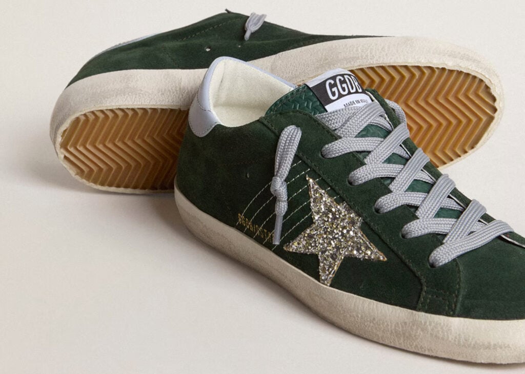 Golden Goose Super Star Green Suede Silver Glitter (W) 7