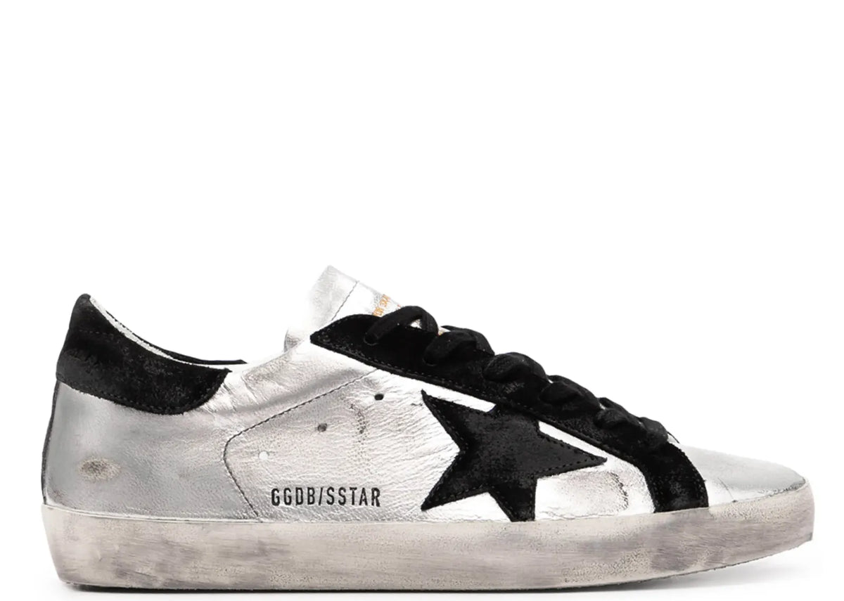 Golden Goose Super-Star Leather Metallic Silver Black Star (W)