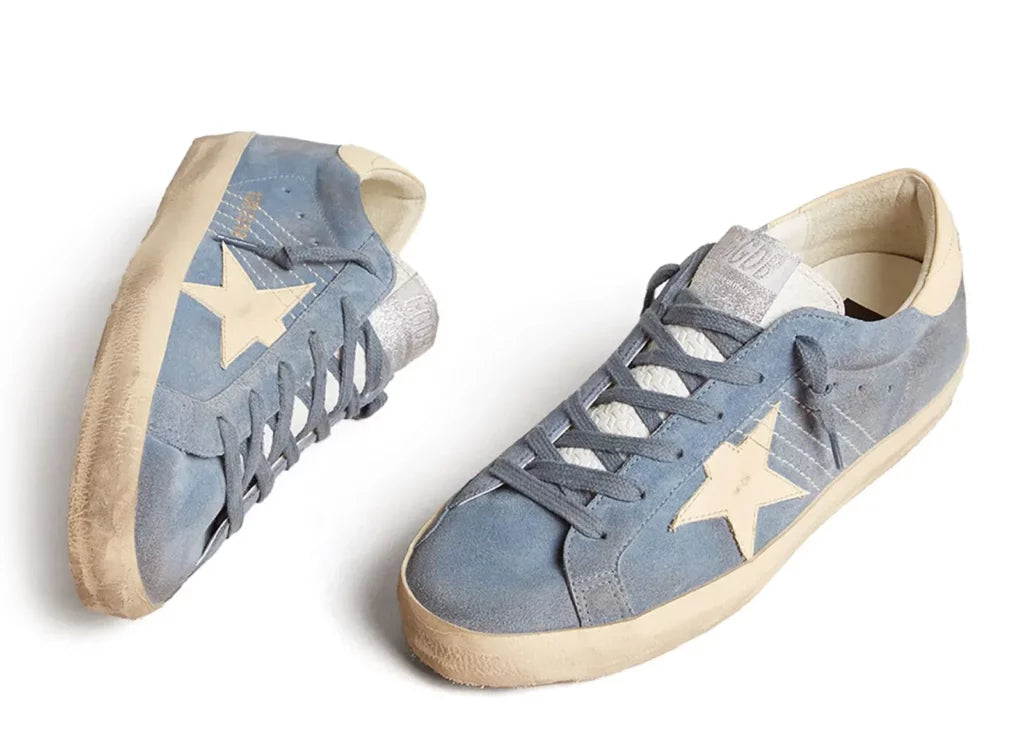 Golden Goose Super-Star Light Blue Suede Beige Star Heel (W) 5
