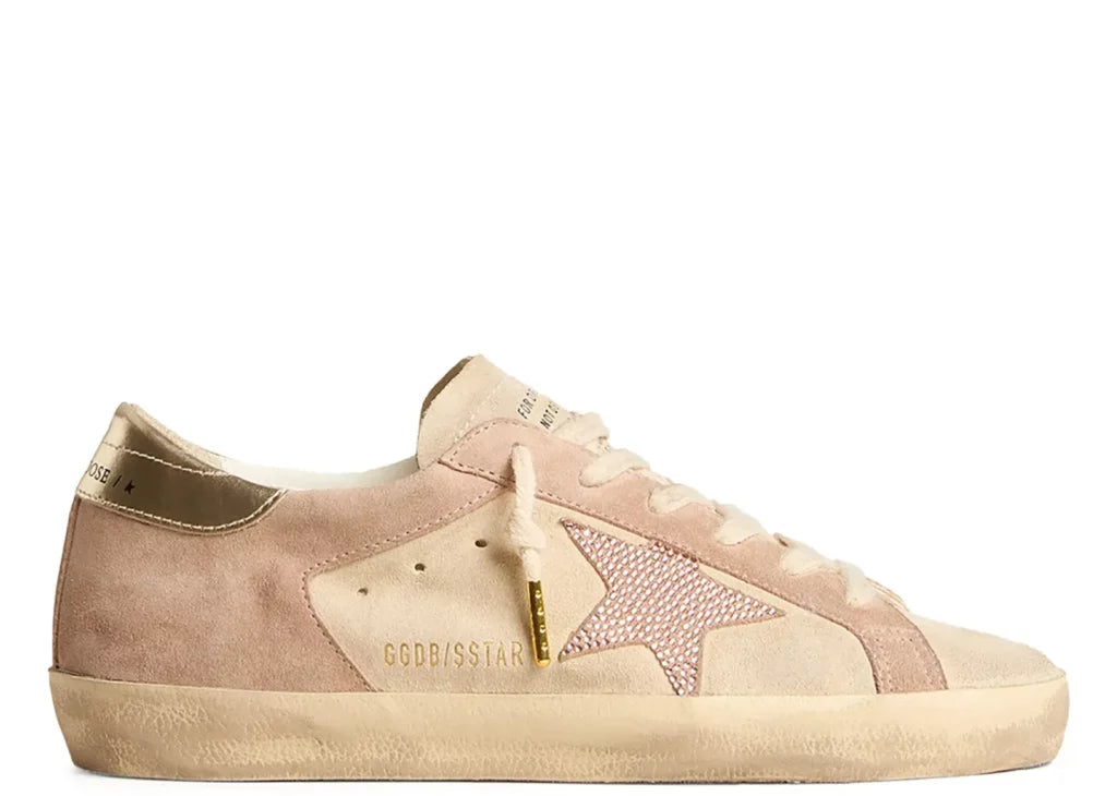 Golden Goose Super-Star Pale Pink Beige Suede Crystal Star Platinum Heel (W) 5