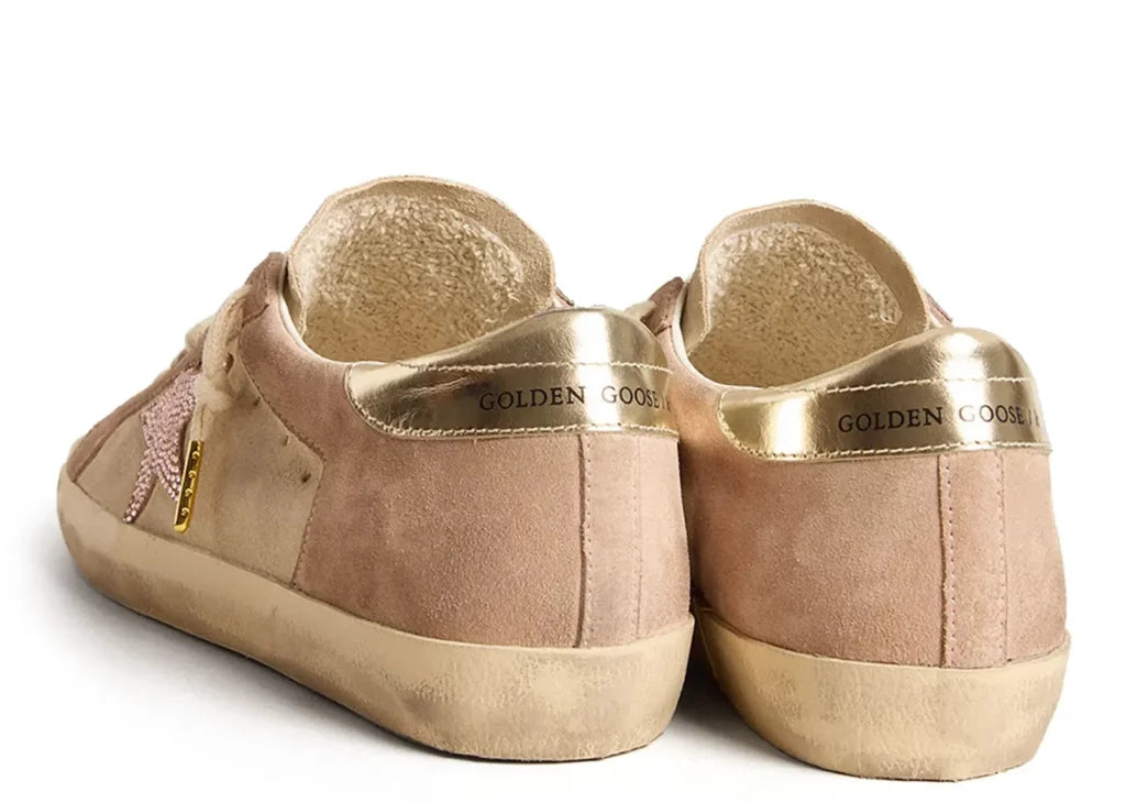 Golden Goose Super-Star Pale Pink Beige Suede Crystal Star Platinum Heel (W) 7