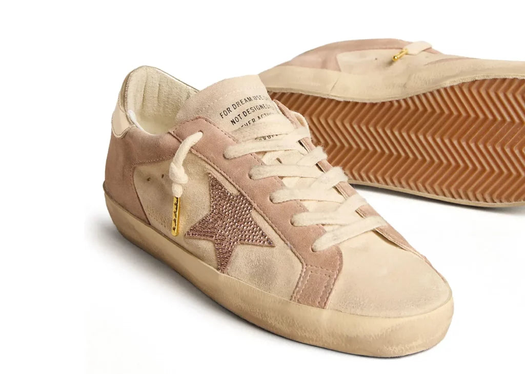 Golden Goose Super-Star Pale Pink Beige Suede Crystal Star Platinum Heel (W) 6
