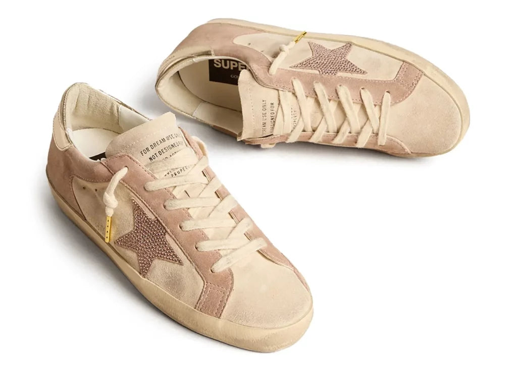 Golden Goose Super-Star Pale Pink Beige Suede Crystal Star Platinum Heel (W) 8