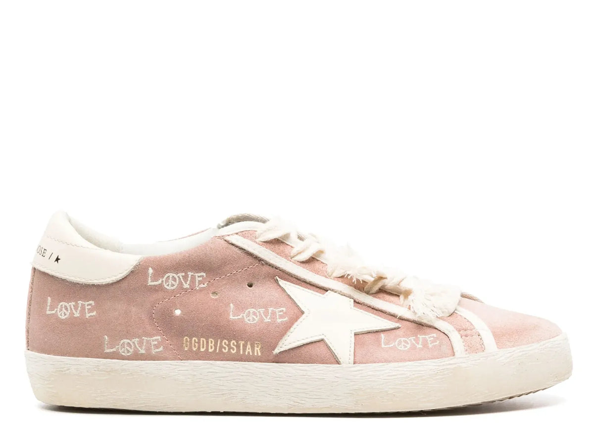 Golden Goose Super-Star Powder Pink Suede Cream Star Heel Love Embroidery (W)