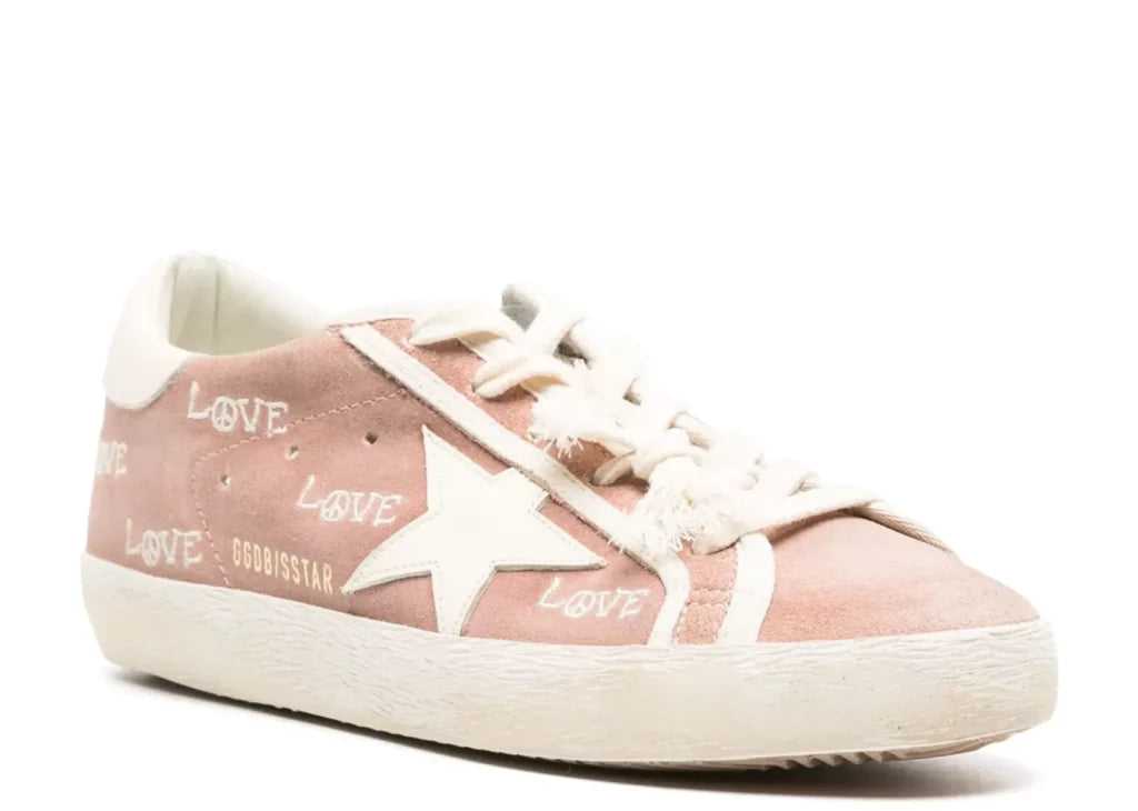 Golden Goose Super-Star Powder Pink Suede Cream Star Heel Love Embroidery (W) 5